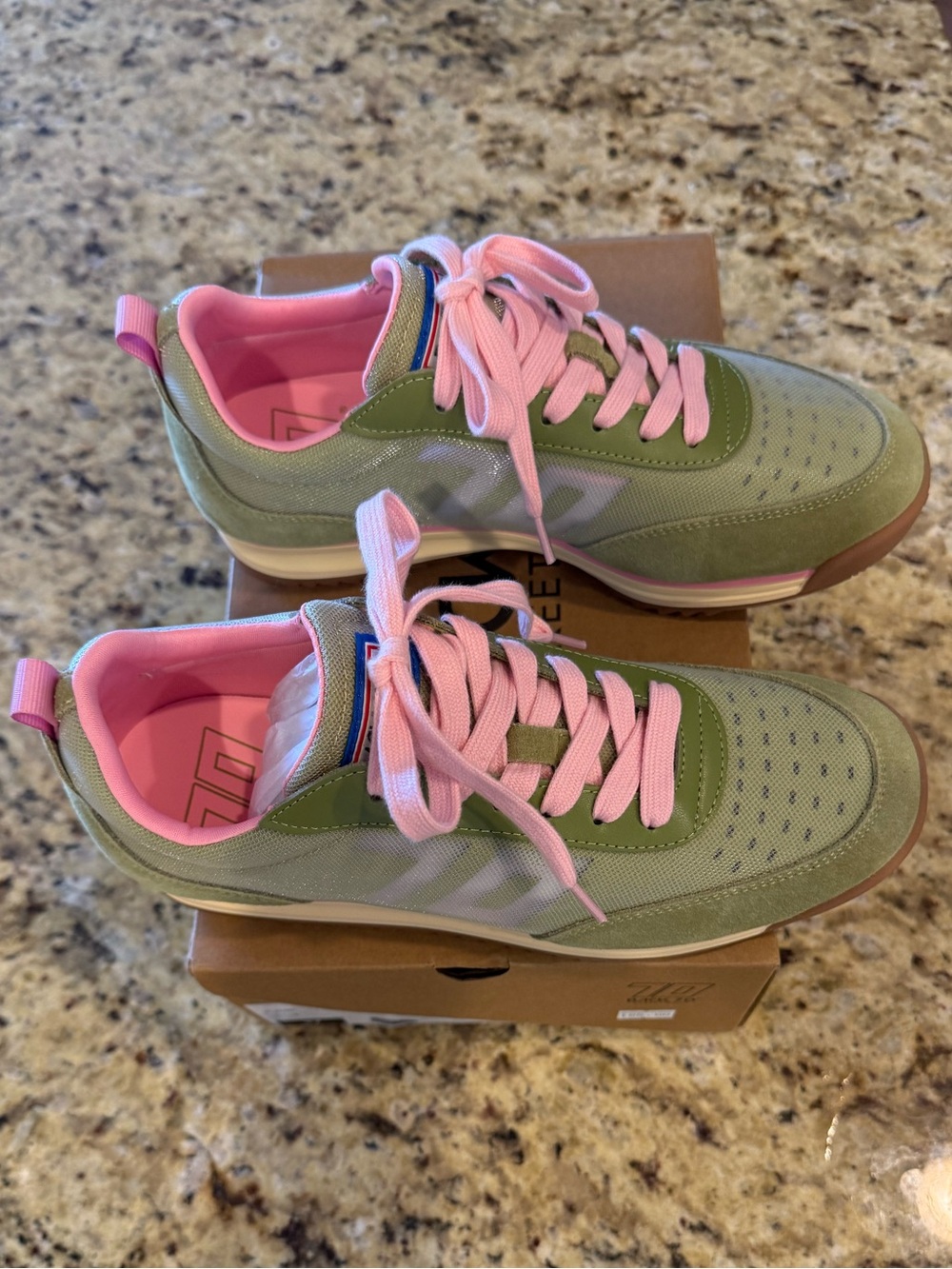 Olive Green and Pink Lace-Up Sneakers